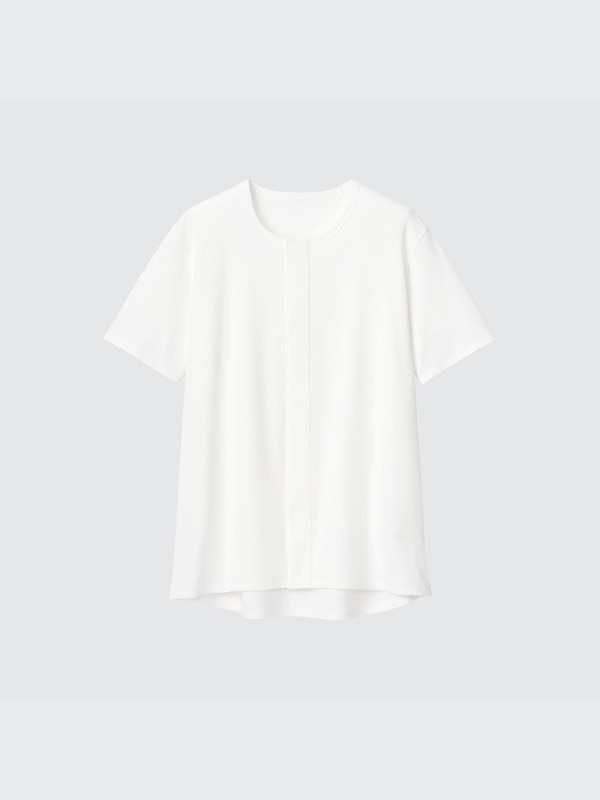 コットン前あきクルーネックTシャツ