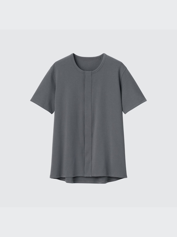 コットン前あきクルーネックTシャツ