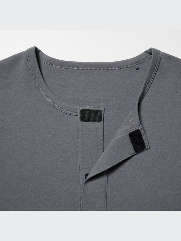 コットン前あきクルーネックTシャツ