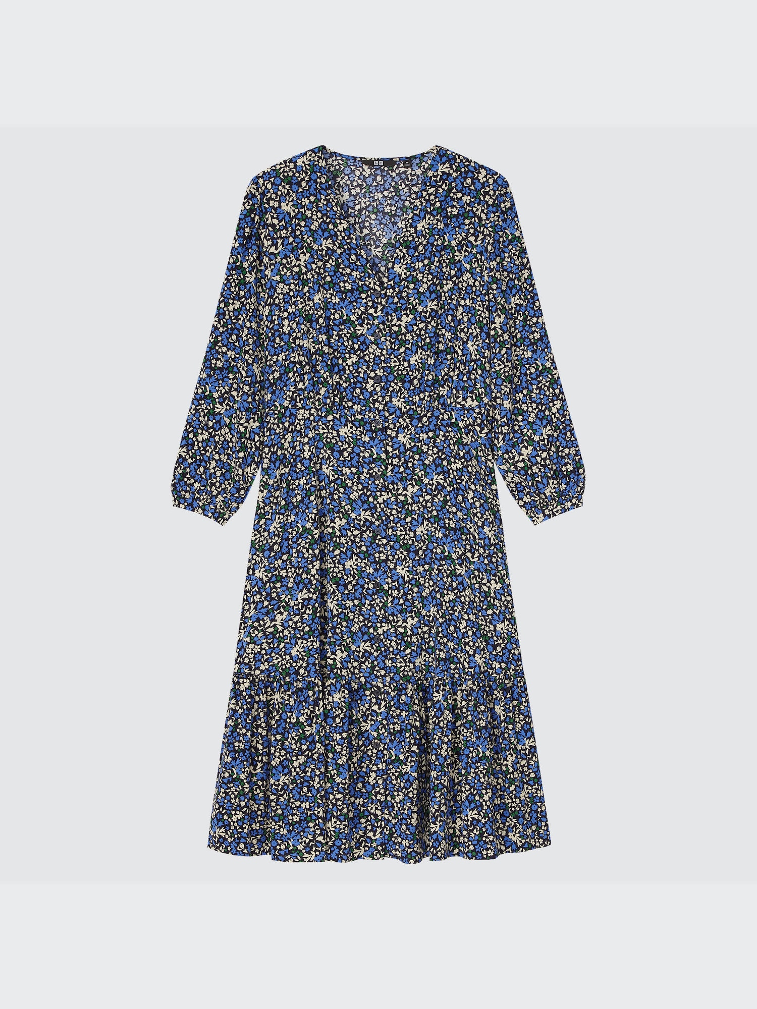 uniqlo v neck flare dress Uniqlo Printed V-Neck Long-Sleeve Flare Dress