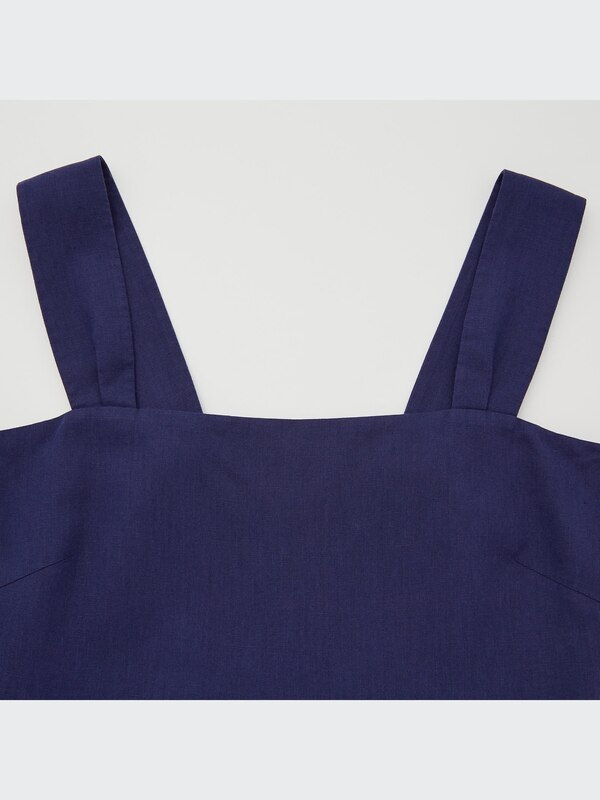 Linen Blend Shirring Sleeveless Dress