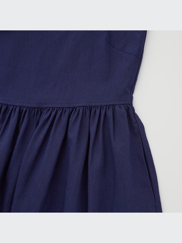 Linen Blend Shirring Sleeveless Dress