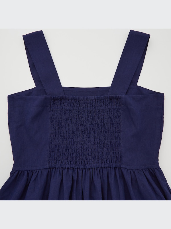 Linen Blend Shirring Sleeveless Dress