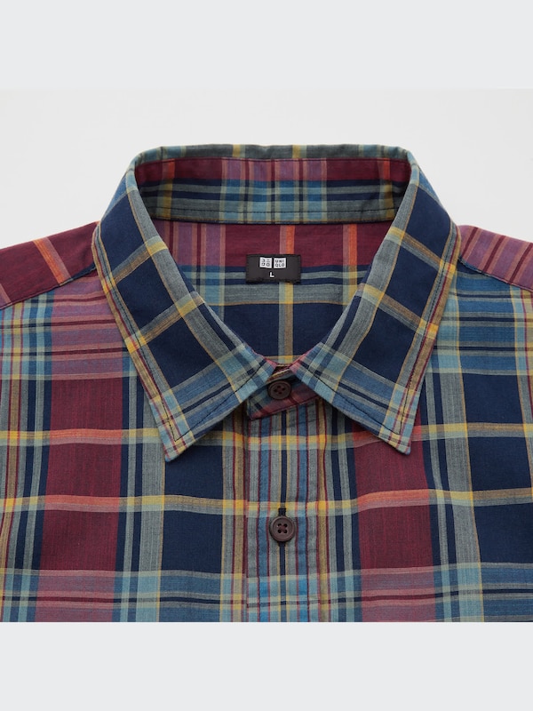 マドラスチェックプルオーバーシャツ（半袖）