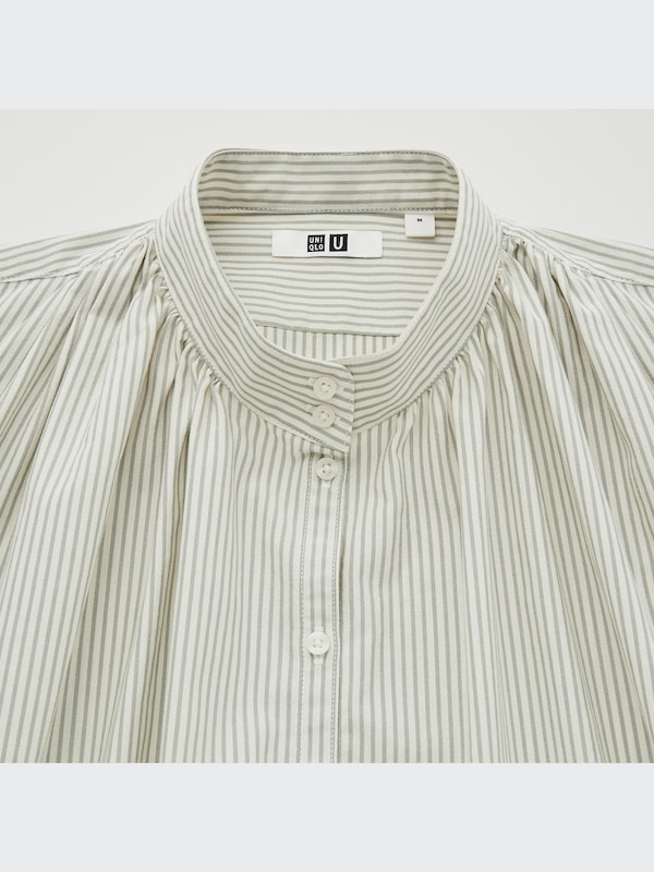 ストライプギャザーワンピース（長袖）