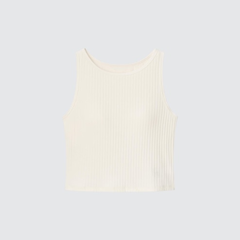 UNIQLO AIRISM Wide Ribbed Cotton Cropped Bra Padded Sleeveless Top