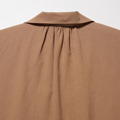 リネンブレンド カフタンワンピース 半袖 丈短め 109 119