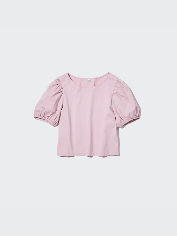 Woven Combination Puff Sleeve T-Shirt