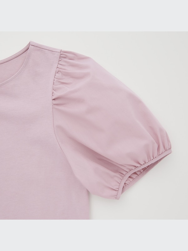 Woven Combination Puff Sleeve T-Shirt