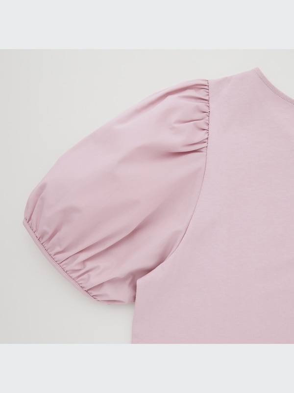 Woven Combination Puff Sleeve T-Shirt