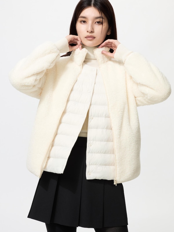 UNIQLO ボアフリースジャケット M こなせ ライトグレー