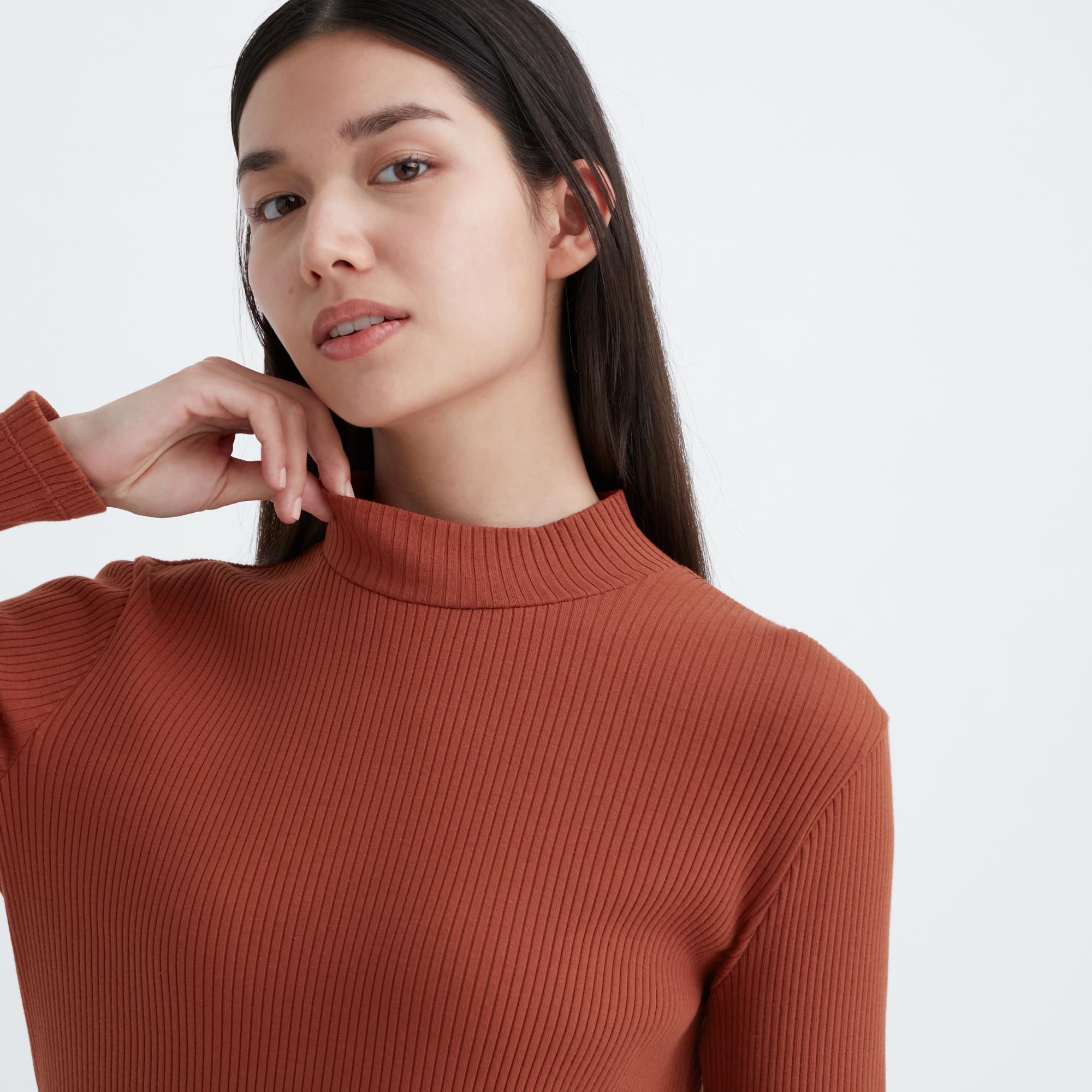 Ribbed High Neck Long Sleeve Pullover