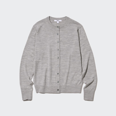 Grey Crew-Neck Cardigan Sweater