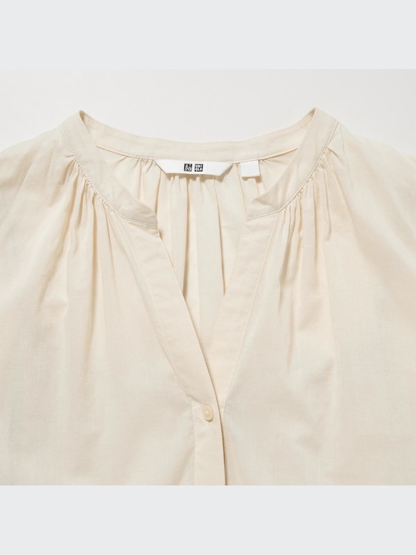 Cotton Gathered 3/4 Sleeve Mini Dress