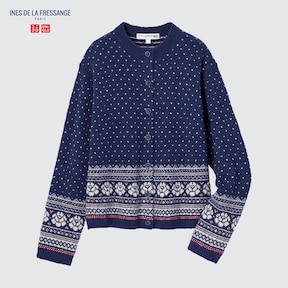 UNIQLO Jacquard Crew Neck Long-Sleeve Cardigan (Ines de la Fressange)