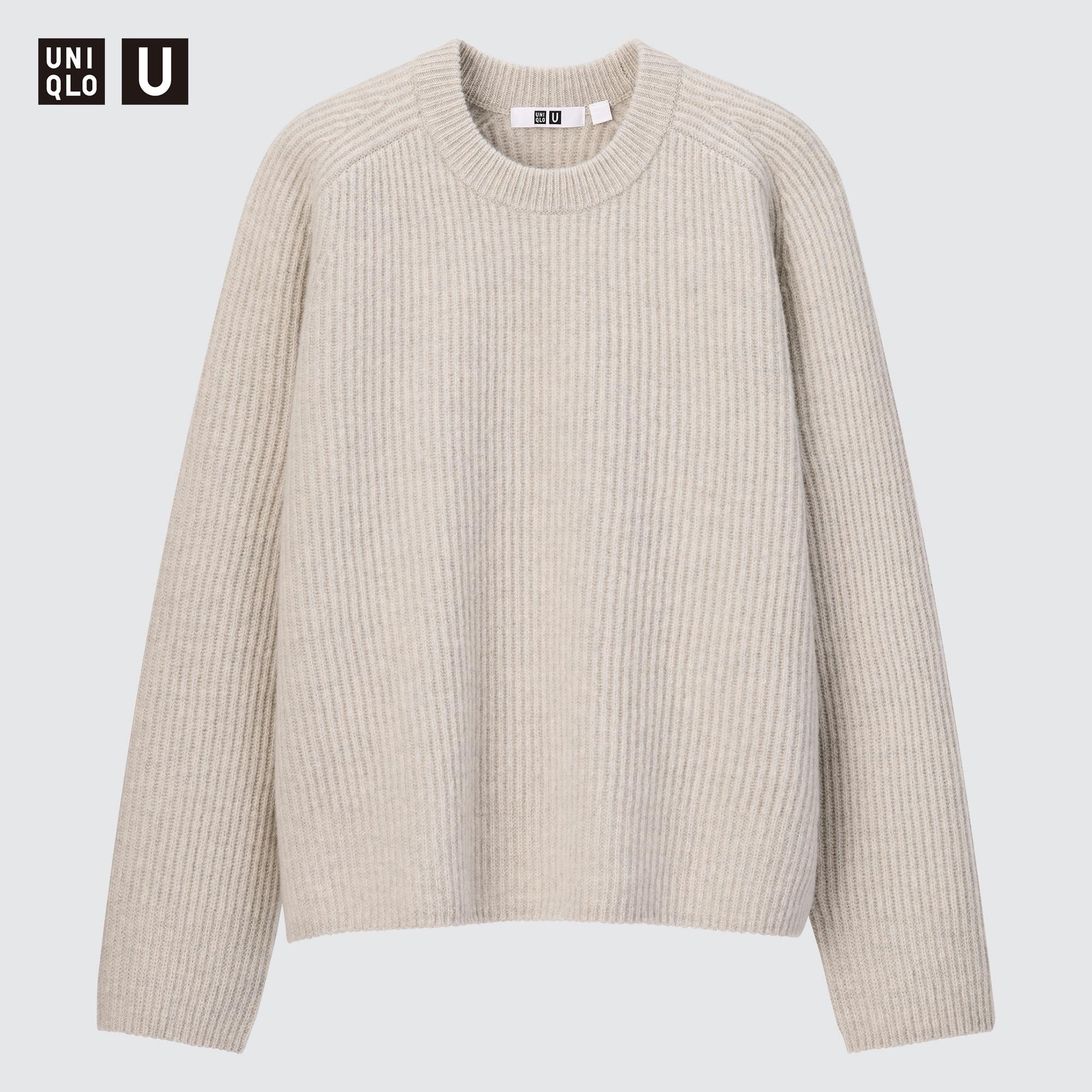 WOMENS PREMIUM LAMBSWOOL RIBBED CREW NECK SWEATER  UNIQLO VN