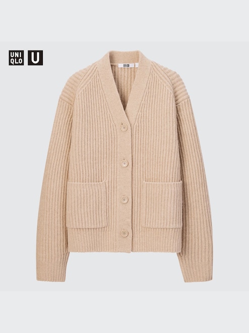 Beige Uniqlo Women's Cardigan Uniqlo Women's Beige Linen Rib