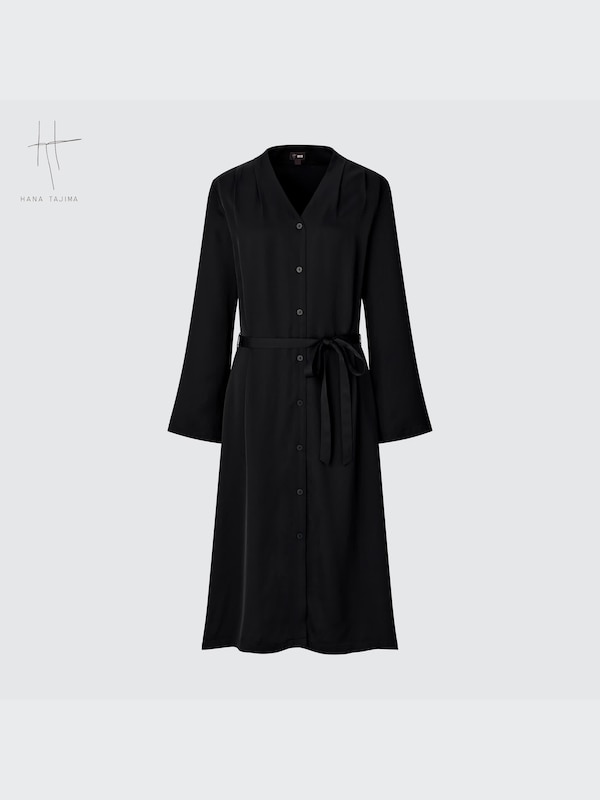 Satin Tucked V Neck Dress HANA TAJIMA FOR UNIQLO