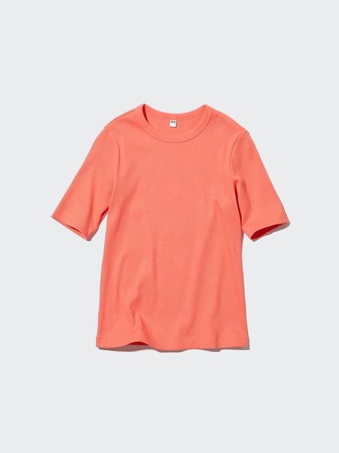 WOMEN'S RIBBED CREW NECK HALF SLEEVE T-SHIRT UNIQLO PH