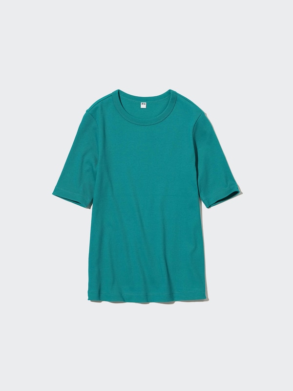 Ribbed Crew Neck Half Sleeve T-Shirt