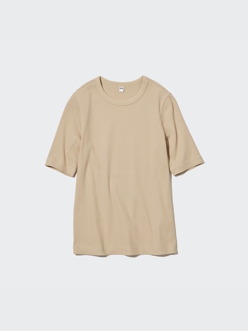 WOMEN'S RIBBED CREW NECK HALF SLEEVE T-SHIRT UNIQLO SG