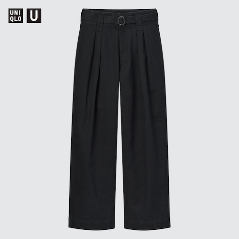 U Belted Pleated Wide Pants