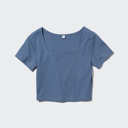 WOMEN'S SQUARE NECK SHORT SLEEVE CROPPED T-SHIRT