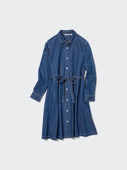 princess polly baby blue dress Short sleeve denim dress with an a-line cut - Blue - Sz. 40-64