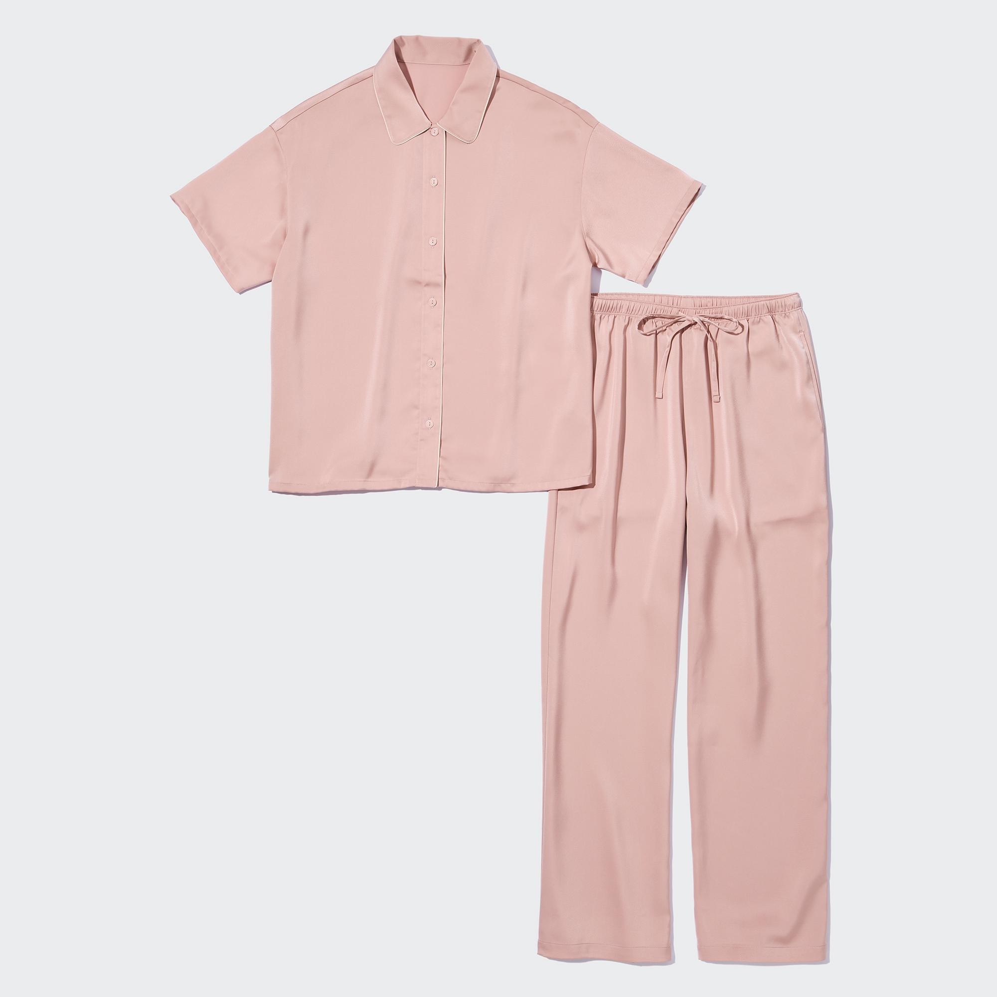 WOMEN S SATIN SHORT SLEEVE LONG PAJAMAS SOLID UNIQLO TH