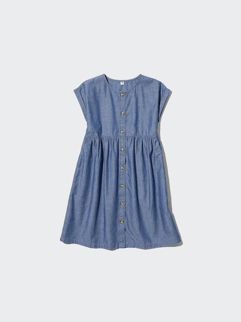 GIRLS CHAMBRAY GATHER SHORT SLEEVE DRESS UNIQLO PH