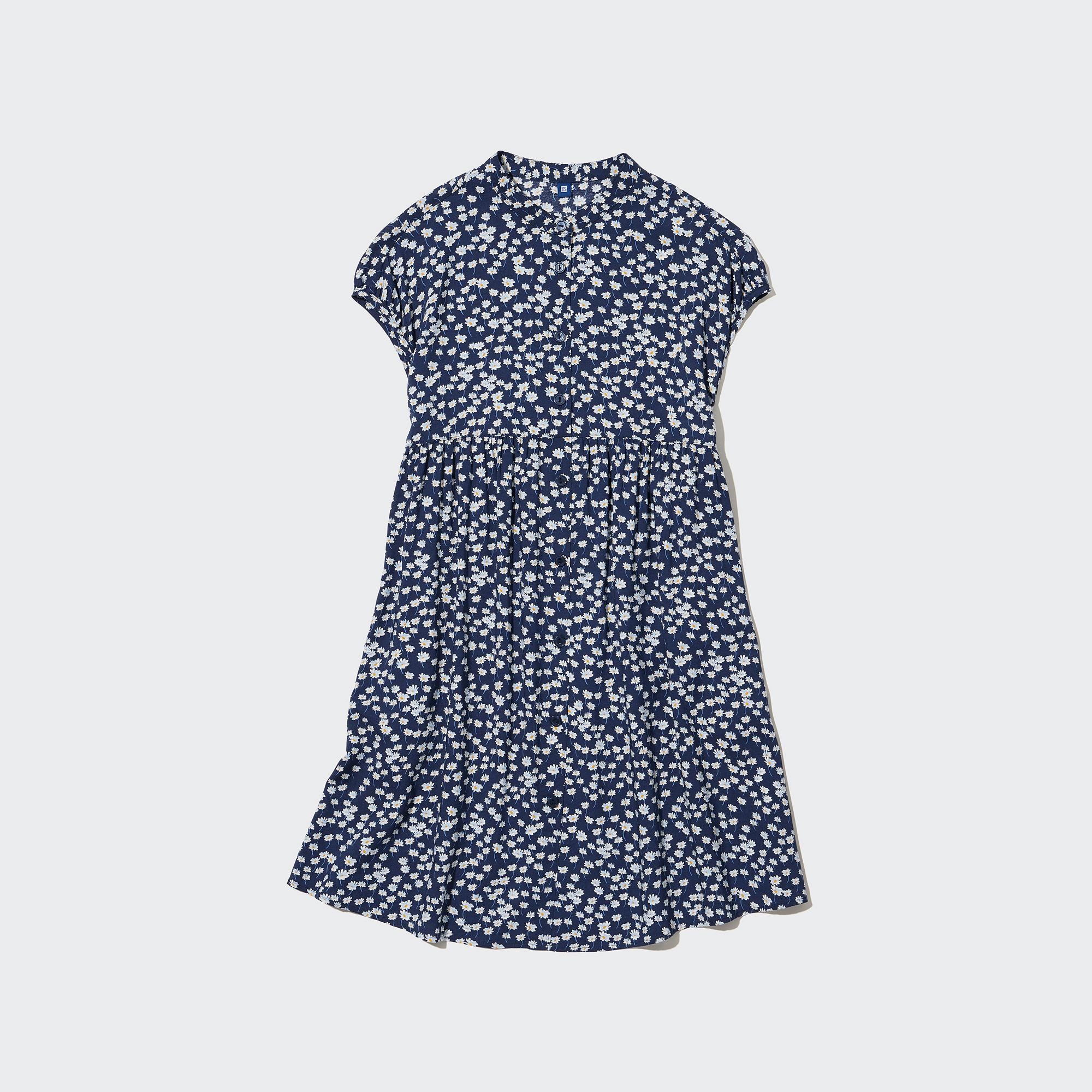 GIRLS RAYON FLOWER PRINTED SHORT SLEEVE DRESS REVIEWS | UNIQLO MY