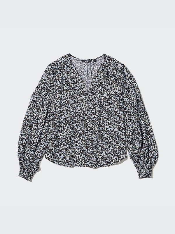 プリントVネックブラウス（長袖）