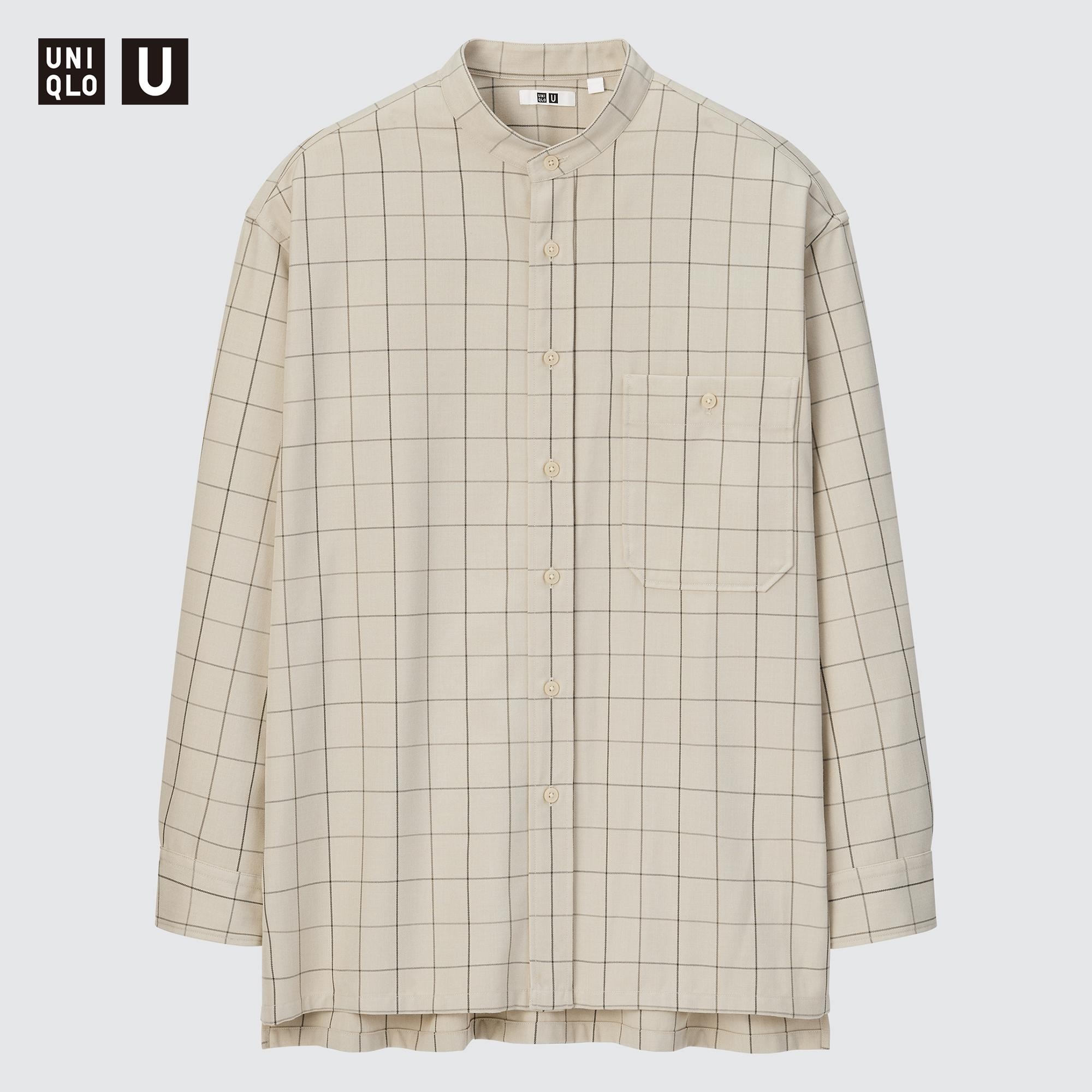 MENS FLANNEL CHECKED OVERSIZED STANDS COLLAR LONG SLEEVE SHIRT UNIQLO U   UNIQLO TH