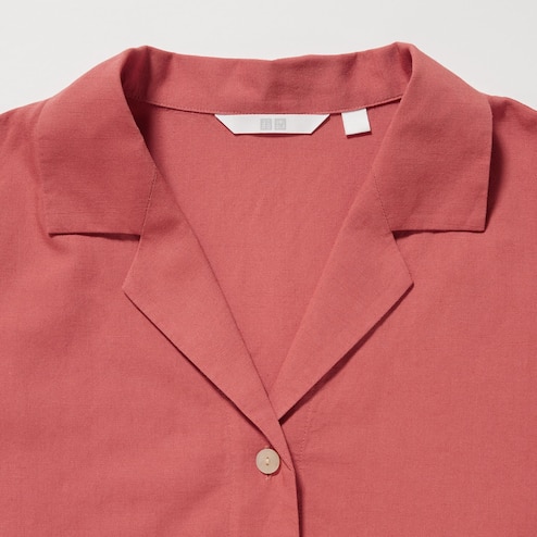 Uniqlo linen blend open collar short sleeve shirt, Women's Fashion, Tops,  Blouses on Carousell