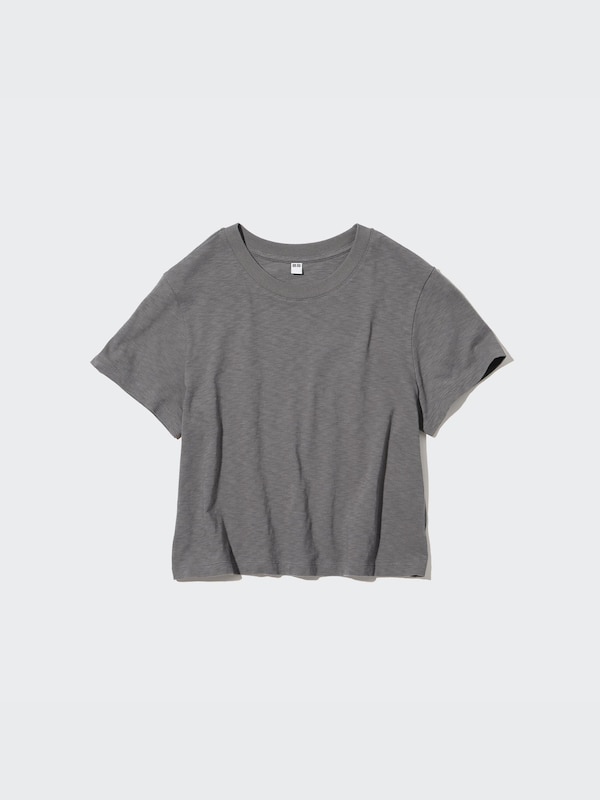 T-Shirt Crop Slub Jersey Lengan Pendek