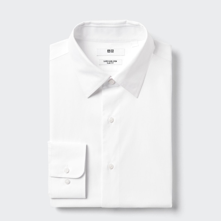 ユニクロ公式 スーパーノンアイロンスリムフィットシャツ（レギュラーカラー・長袖・ポケットなし）