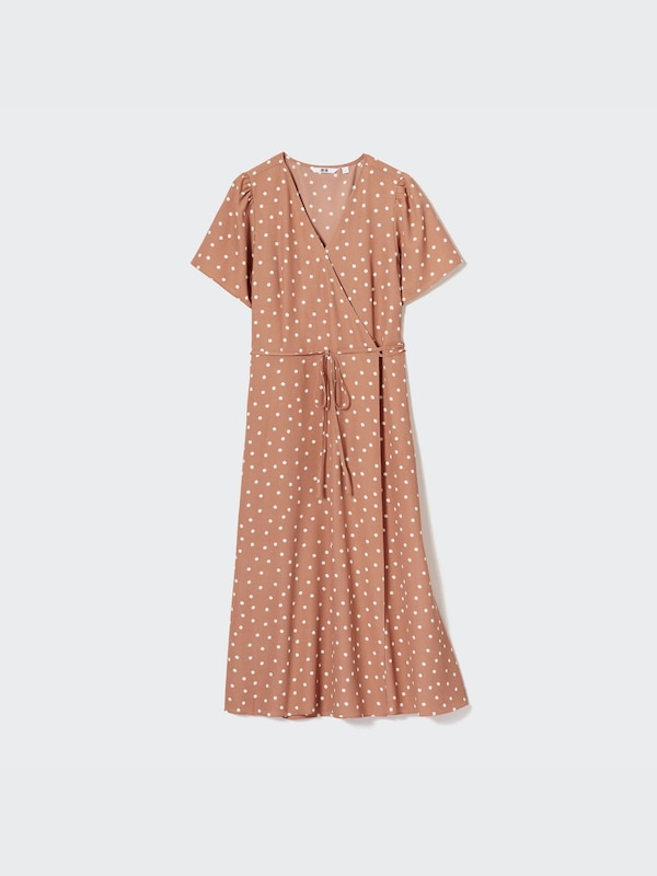 Gaun Wrap Motif Lengan Pendek