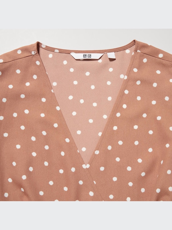 Gaun Wrap Motif Lengan Pendek