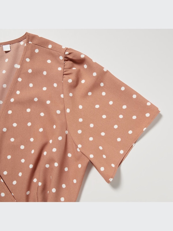 Gaun Wrap Motif Lengan Pendek