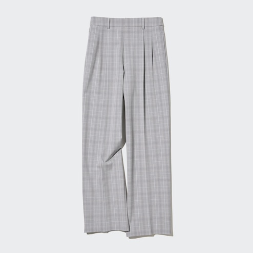 WOMEN'S PLEATED WIDE PANTS (CHECK)