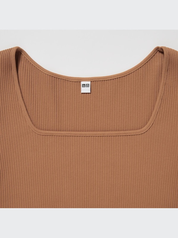 T-Shirt Crop Rib Kerah Persegi Lengan Pendek