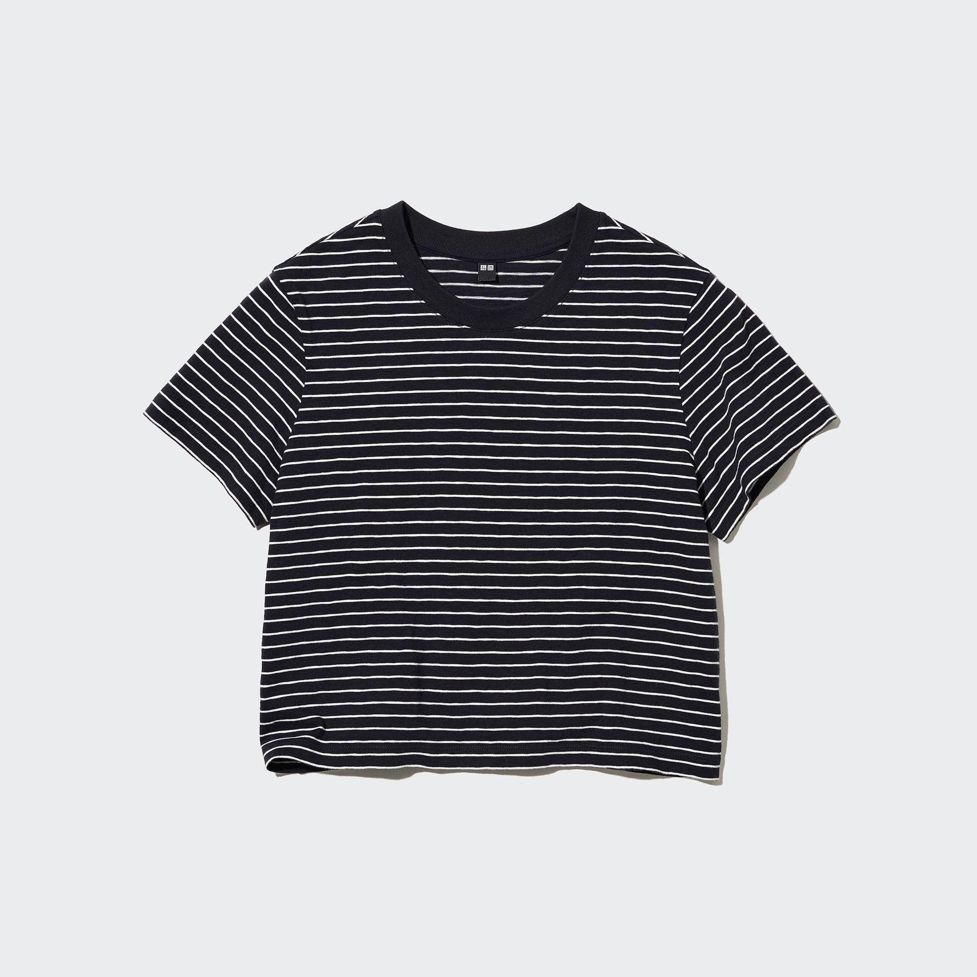 Slub Jersey Cropped Striped Short Sleeve T-Shirt