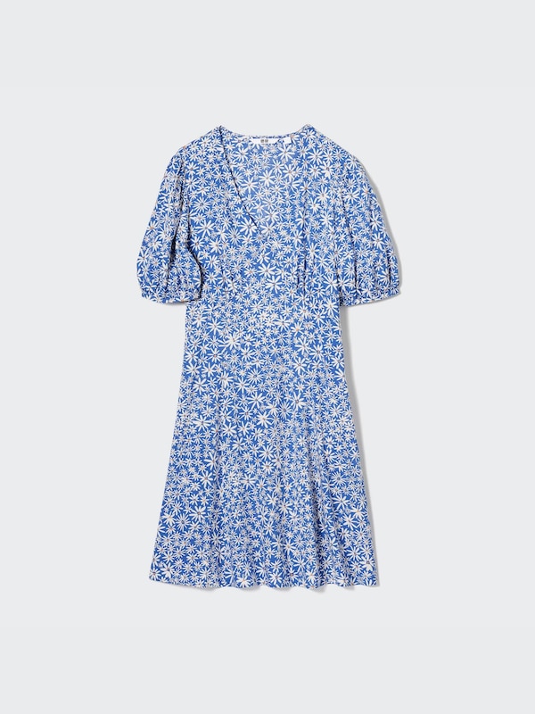 Printed V Neck Short Sleeve Mini Dress