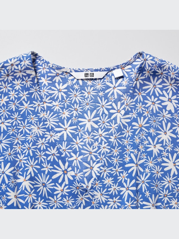 Printed V Neck Short Sleeve Mini Dress