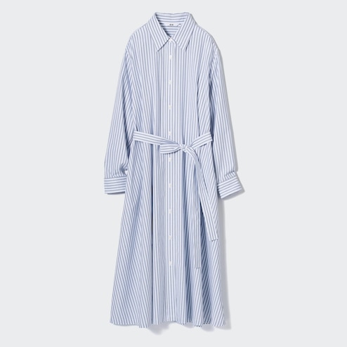 WOMEN'S STRIPED COTTON A LINE SHIRT DRESS