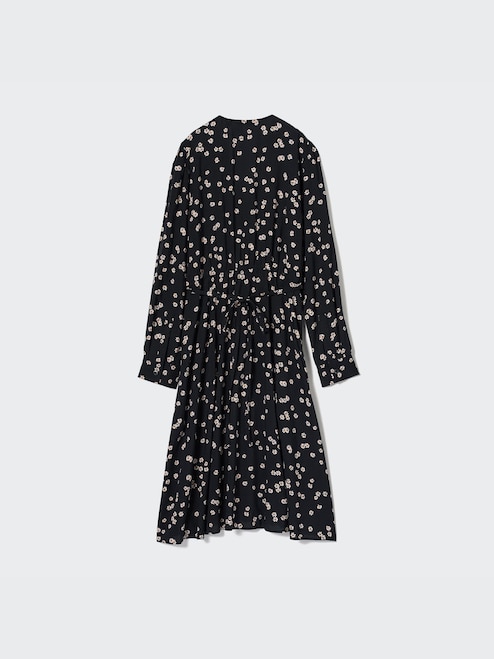 slim fit dress slacks Uniqlo Black White Daisy Floral V-neck Long Sleeve Fit & Flare Mini Dress  Size S