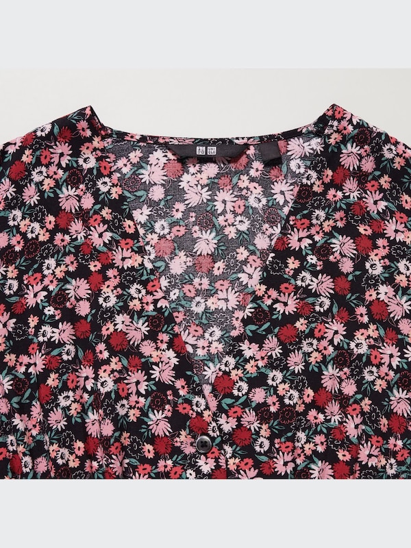 Printed V Neck Long Sleeve Flare Dress