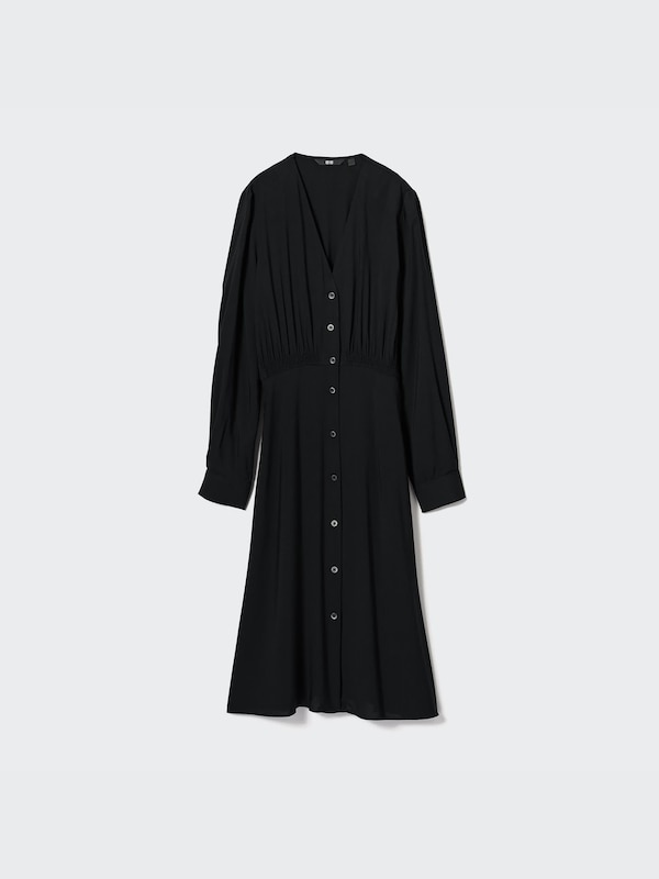 V Neck Long Sleeve Flare Dress