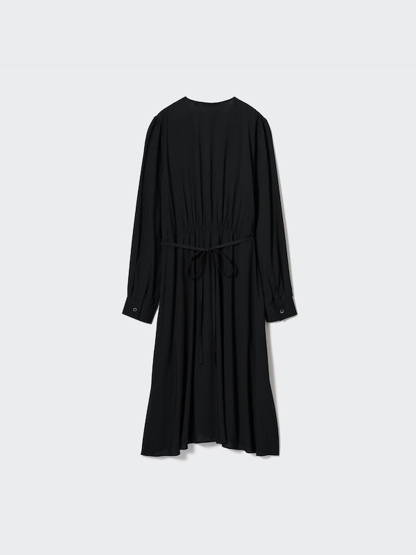 V Neck Long Sleeve Flare Dress