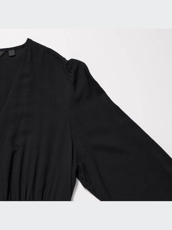 V Neck Long Sleeve Flare Dress